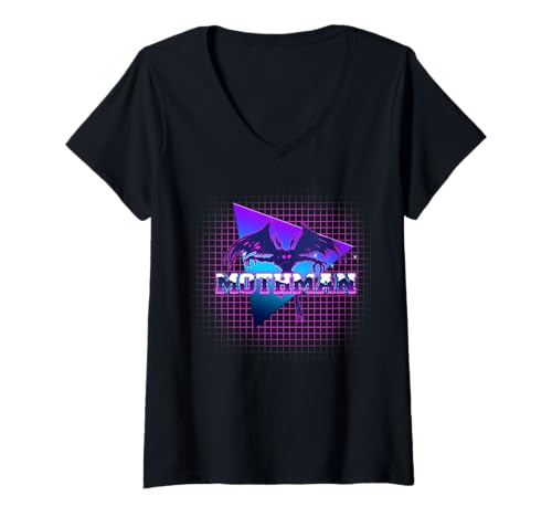 Damen Vaporwave Aesthetic Mothman Cryptozoology Cryptid im Retro-Look T-Shirt mit V-Ausschnitt von Vaporwave Synthwave Aesthetic Mothman Clothing