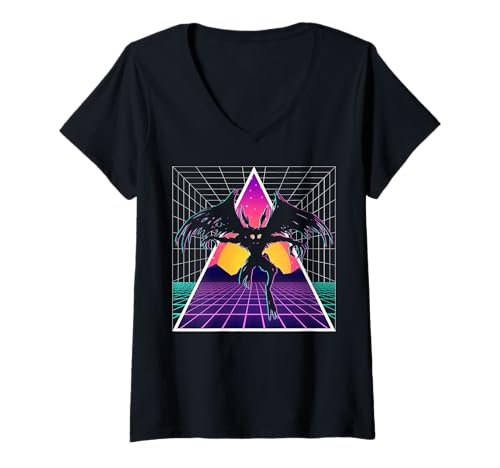 Damen Vaporwave Aesthetic Mothman Cryptozoology Cryptid im Retro-Look T-Shirt mit V-Ausschnitt von Vaporwave Synthwave Aesthetic Mothman Clothing