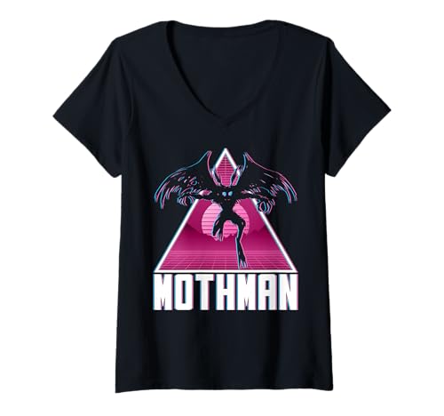 Damen Vaporwave Aesthetic Mothman Cryptozoology Cryptid im Retro-Look T-Shirt mit V-Ausschnitt von Vaporwave Synthwave Aesthetic Mothman Clothing