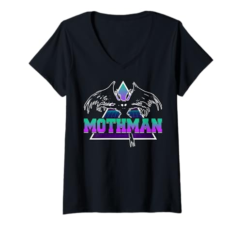 Damen Vaporwave Aesthetic Mothman Cryptozoology Cryptid im Retro-Look T-Shirt mit V-Ausschnitt von Vaporwave Synthwave Aesthetic Mothman Clothing