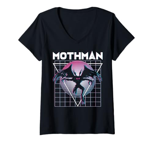 Damen Vaporwave Aesthetic Mothman Cryptozoology Cryptid im Retro-Look T-Shirt mit V-Ausschnitt von Vaporwave Synthwave Aesthetic Mothman Clothing