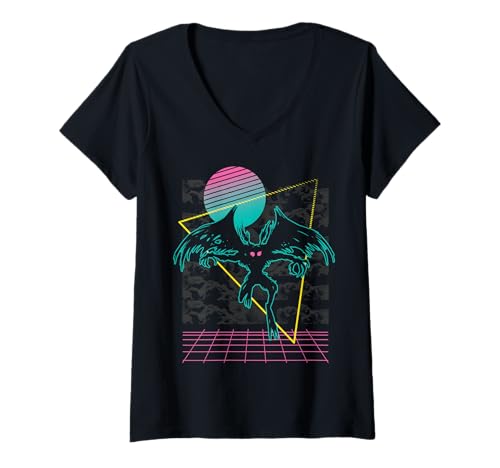 Damen Vaporwave Aesthetic Mothman Cryptozoology Cryptid im Retro-Look T-Shirt mit V-Ausschnitt von Vaporwave Synthwave Aesthetic Mothman Clothing