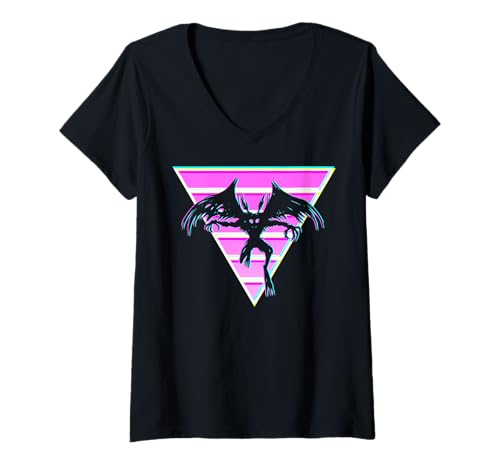 Damen Vaporwave Aesthetic Mothman Cryptozoology Cryptid im Retro-Look T-Shirt mit V-Ausschnitt von Vaporwave Synthwave Aesthetic Mothman Clothing