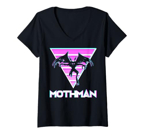 Damen Vaporwave Aesthetic Mothman Cryptozoology Cryptid im Retro-Look T-Shirt mit V-Ausschnitt von Vaporwave Synthwave Aesthetic Mothman Clothing