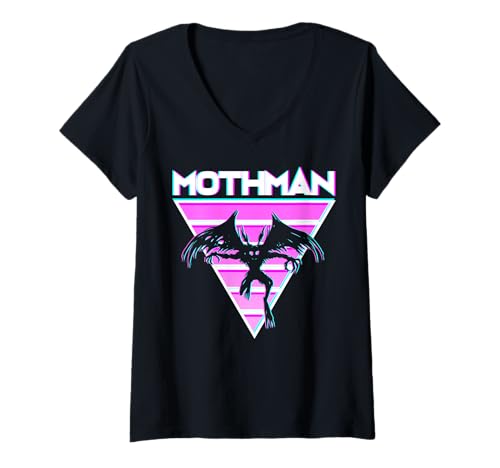 Damen Vaporwave Aesthetic Mothman Cryptozoology Cryptid im Retro-Look T-Shirt mit V-Ausschnitt von Vaporwave Synthwave Aesthetic Mothman Clothing
