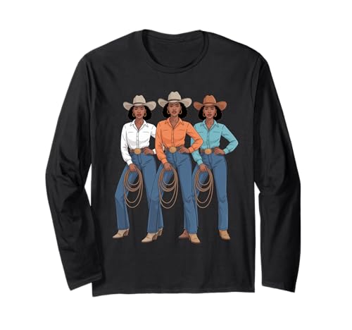 Lustiges schwarzes Cowgirl Spruch Rodeo Schwestern Western Frauen Männer Langarmshirt von Vaquera Squad African Heritage Ranch Culture Mom