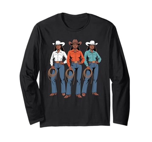Lustiges schwarzes Cowgirl Spruch Rodeo Schwestern Western Frauen Männer Langarmshirt von Vaquera Squad African Heritage Ranch Culture Mom