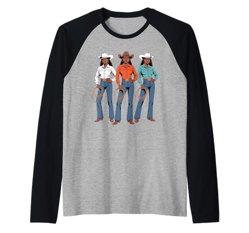 Lustiges schwarzes Cowgirl Spruch Rodeo Schwestern Western Frauen Männer Raglan von Vaquera Squad African Heritage Ranch Culture Mom