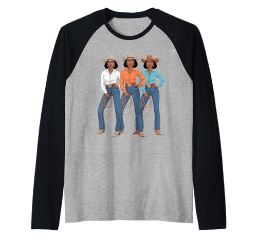 Lustiges schwarzes Cowgirl Spruch Rodeo Schwestern Western Frauen Männer Raglan von Vaquera Squad African Heritage Ranch Culture Mom
