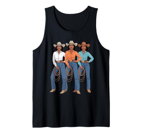 Lustiges schwarzes Cowgirl Spruch Rodeo Schwestern Western Frauen Männer Tank Top von Vaquera Squad African Heritage Ranch Culture Mom