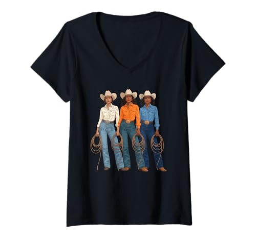Damen Lustig Latina Cowgirl Spruch Rodeo Schwestern Western Frauen Männer T-Shirt mit V-Ausschnitt von Vaquera Squad Mexican Heritage Ranch Culture Mom