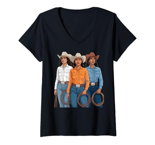 Damen Lustig Latina Cowgirl Spruch Rodeo Schwestern Western Frauen Männer T-Shirt mit V-Ausschnitt von Vaquera Squad Mexican Heritage Ranch Culture Mom