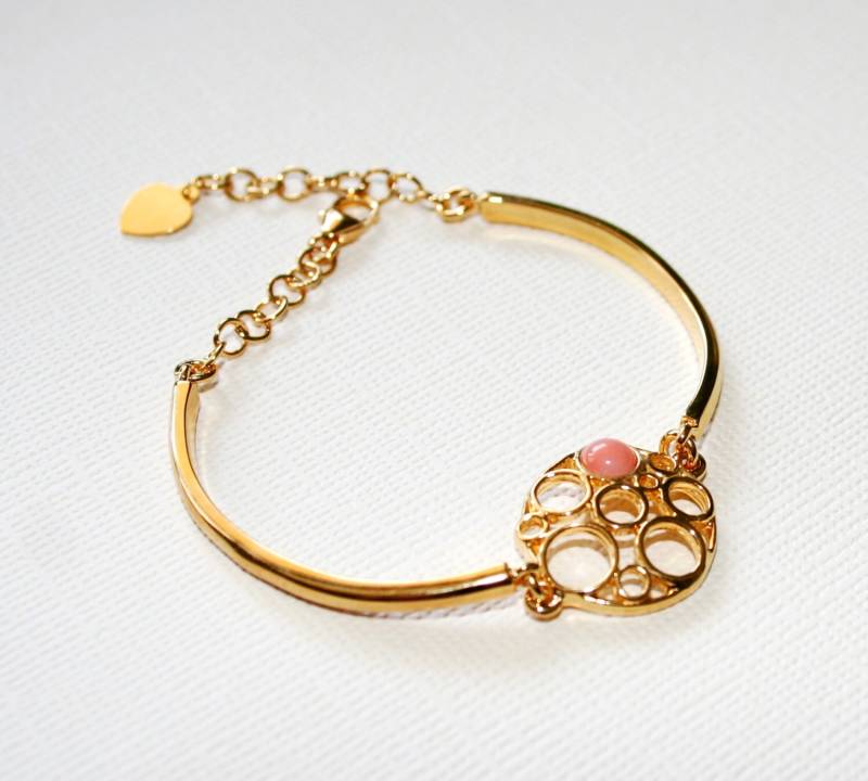 Bubble Armband Mit Koralle Edelstein in Sterling Silber | 18K Gelbgold Plating von VaraJewels
