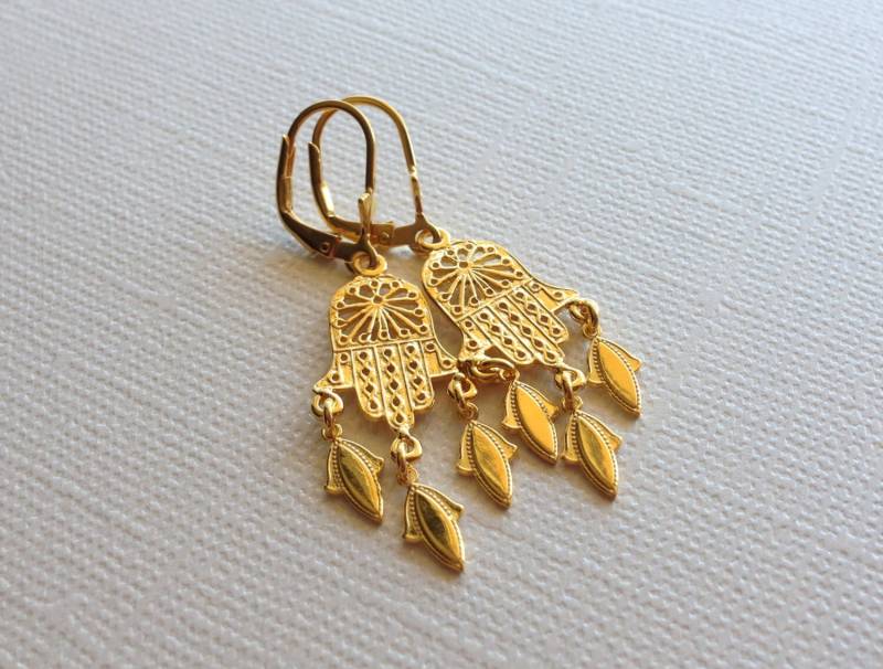 Hand Der Fatima-Ohrringe Aus Sterlingsilber | 18K Gelbgold Vergoldung von VaraJewels