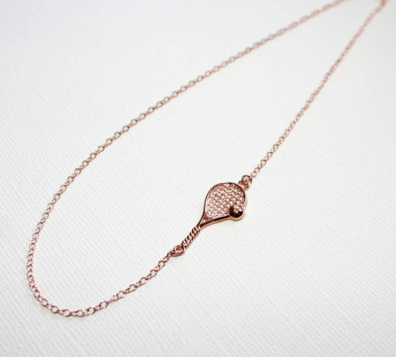 Tennisschläger Halskette in Sterling Silber | 18K Rosévergoldung von VaraJewels