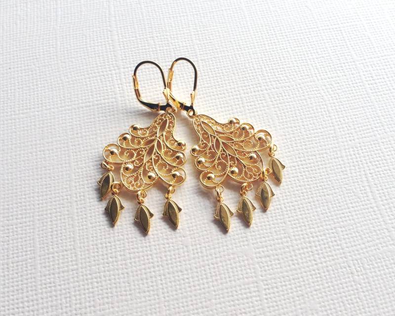 sterling Silber Filigrane Ohrringe | 18K Gelbgold Plattierung von VaraJewels