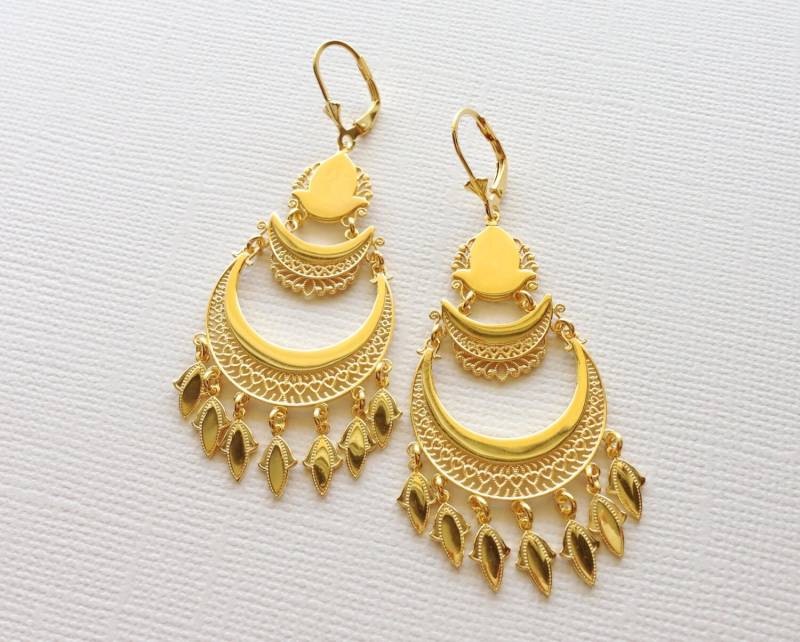 sterling Silber Filigrane Tropfen Ohrringe | 18K Gelbgold Plattierung, Kronleuchter Braut Ohrring, Hochzeitsschmuck, Hochzeits Ohrring von VaraJewels