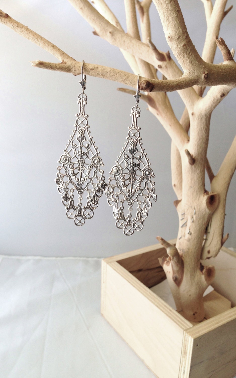 sterling Silber Filigree Fächer Ohrringe, Kronleuchter Ohrring von VaraJewels