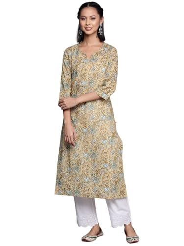 Varanga Damen Kurta mit Dreiviertelärmeln, gelb, Medium Varanga Damen Kurta mit Dreiviertelärmeln, gelb, Medium von Varanga
