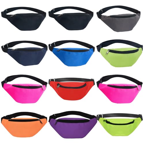 Bauchtaschen für Damen und Herren, lebendige Farben, wasserdichtes Oxford-Gewebe, verstellbare Hüfttasche zum Laufen und Reisen, sichere Reißverschlusstasche, 12 Stück von Varku