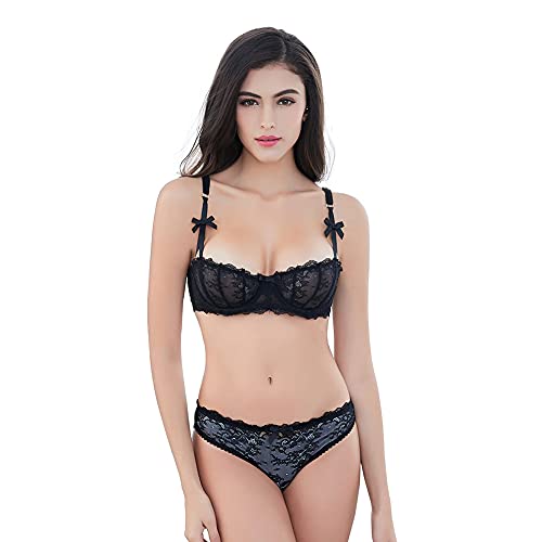 Varsbaby Damen Lumiere Spitze ungefüttert Balconette BH und Panty Set, Schwarz, 34A von VarsBaby