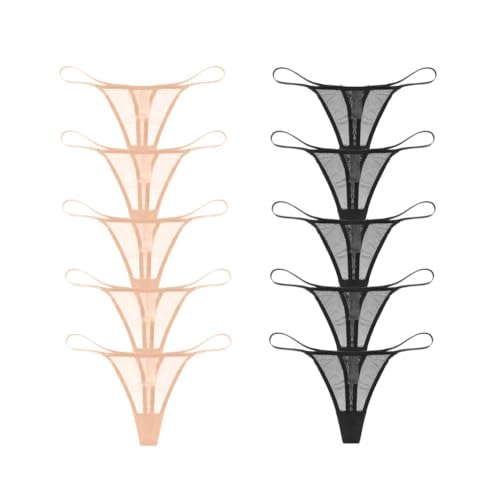 Varsbaby Damen Mesh G-String Tangas Höschen Bikini Leichte No Show Unterwäsche Pack, 5 Schwarz + 5 Beige, M von VarsBaby