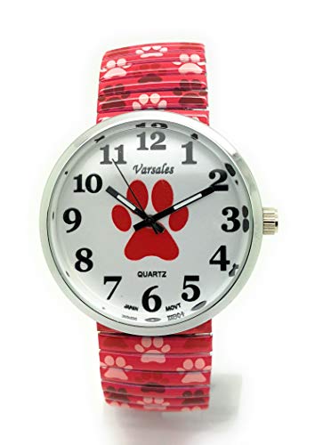 Varsales Damen-Armbanduhr, elegant, elastisch, analog, Quarz, modisch, mit Tiermotiv, Pfotenrot von Varsales