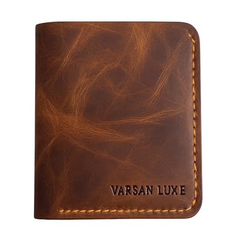 Varsan Luxe Handgefertigte Mini-Kartenhalter-Geldbörse – schlanke Ledergeldbörse für Karten & Bargeld – robuste Nähte & Pull-Up-Oberfläche – elegantes Dunkelbraun – kompakt, stilvoll & bereit zum von Varsan Luxe