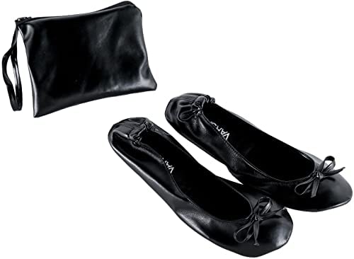 Aufrollbare Satin-Schuhe - Faltbare Pumps Flache Balletttanz Damen After Party Schuhe mit Faltbarer Tasche - Damen Flache Schuhe, black satin, Medium von Varsany