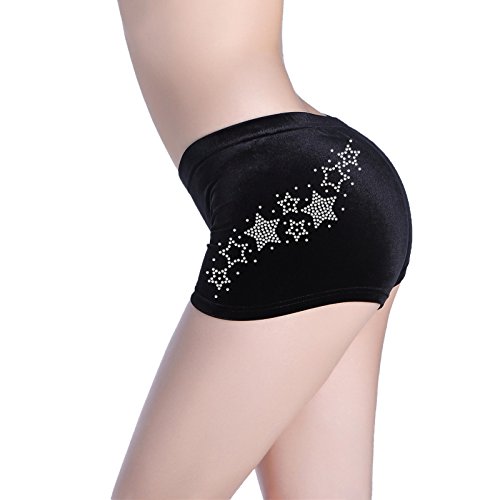 CrystalsRus 12-14 Years Transparent Stern Spitze Shorts Gymnast Diamante Dance Trikotanzug Schwarz Stretch Samt Ballett von Varsany