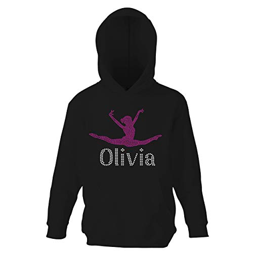 Varsany Personalisierter Kapuzenpullover für Mädchen, personalisierbar, Tanztrikot, Kinderkleidung, Geburtstag für Kinder, Schwarz – Hot Pink, 7-8 Jahre von Varsany