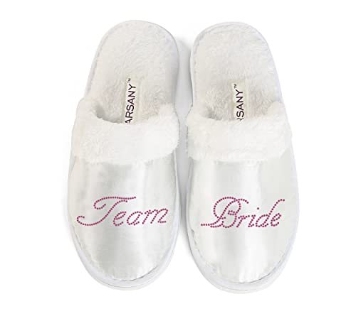 Varsany Geschenk Slipper für Team Braut Hausschuhe geschlossene Zehen – aus Strass Junggesellinnenabschied Braut Geschenke, Team Bride Hot Pink, Einheitsgröße von Varsany