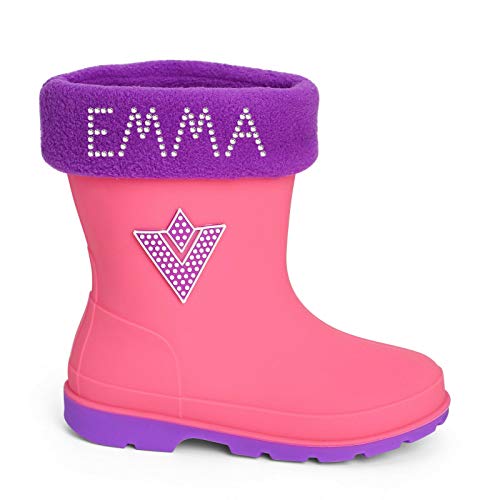 Varsany Gummistiefel für Mädchen, personalisierbar, Kristall-Strasssteine, Regenstiefel, Kinder, wasserdichte Schuhe, Kleinkinder, Gummistiefel, rutschfest, rosa/purpur - Größe: 23 EU von Varsany