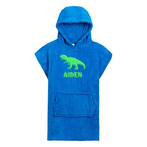 Varsany Kapuzenhandtuch, leuchtet im Dunkeln, Dinosaurier-Poncho für Jungen, Strand, Bad, Kinder, Frottee, Wickelmantel, Kapuzenpullover, Schwimmen, Baden Gr. 6-9 Jahre, Blau/GITD von Varsany