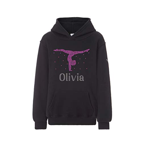 Varsany Kapuzenpullover für Mädchen, personalisierbar, Gymnastik, Handständer, Tanzkleidung, Kinderkleidung, Geburtstag für Kinder, Tanzmädchen, Schwarz/Hot Pink, 11-13 Jahre von Varsany