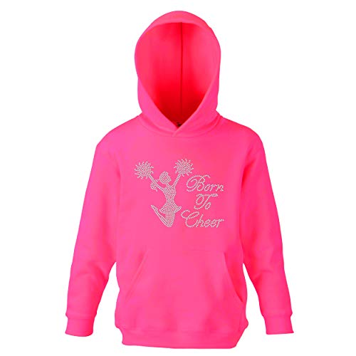 Varsany Kapuzenpullover für Mädchen, personalisierbar, Motiv: Born to Cheer Jump, Tanzkleidung, Kinderkleidung, Geburtstag für Kinder, Electric Pink, 9-10 Jahre von Varsany