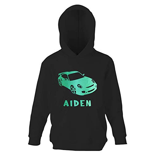 Varsany Personalisierbarer Rennwagen Jungen Hoodie Vinyl Design Premium Pullover Kinder Kapuzenpullover Kinder Sweatshirt Hoody, schwarz / grün, 134 von Varsany