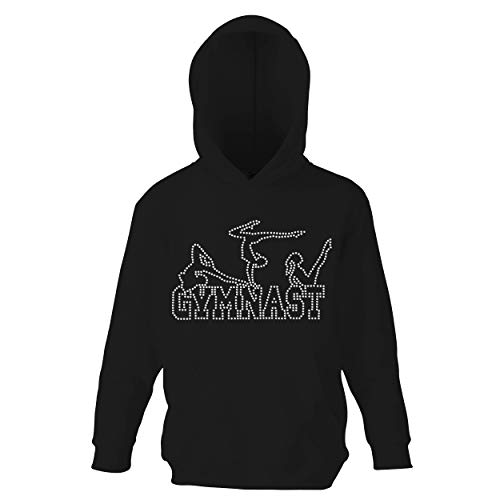 Varsany Triple Pose Gymnast Mädchen Hoodie Kristall Strass Premium Pullover Kinder Kapuzenpullover Sweatshirt Hoody für Tanzen, Ballett, Gymnastik, jet black, 9-10 Jahre von Varsany