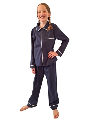 Varsberg Unisex Kinder Schlafanzug Lang mit Knöpfen Oeko-Tex Baumwolle, Dunkelblau, Gr. 110-116 von Varsberg