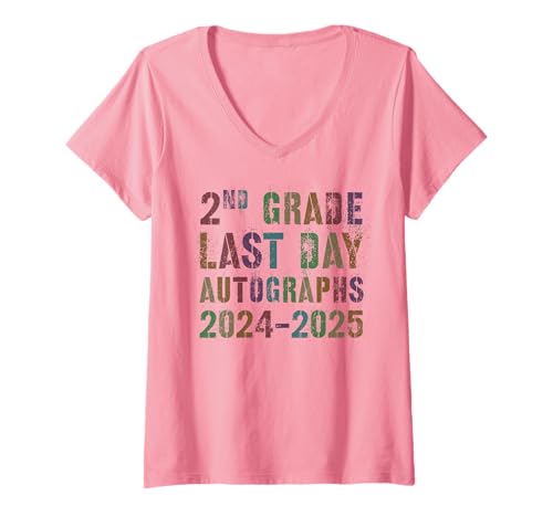 Damen 2. Klasse letzter Tag 2025 Signing Autogramme Epic Throwback T-Shirt mit V-Ausschnitt Damen 2. Klasse letzter Tag 2025 Signing Autogramme Epic Throwback T-Shirt mit V-Ausschnitt von Varsity Second Grader Graduating Crew Year End DIY