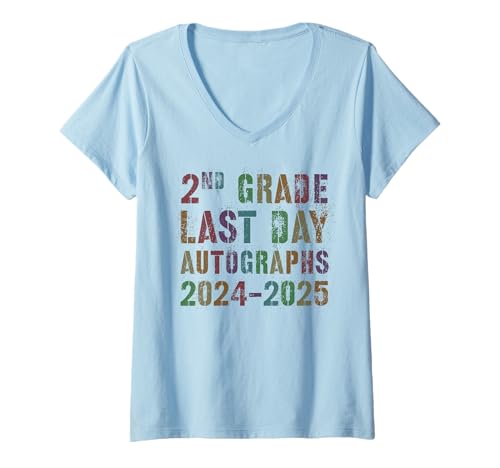 Damen Epic 2nd Grade Last Day 2025 Batch Autogramme Throwback Crew T-Shirt mit V-Ausschnitt Damen Epic 2nd Grade Last Day 2025 Batch Autogramme Throwback Crew T-Shirt mit V-Ausschnitt von Varsity Second Grader Graduating Crew Year End DIY