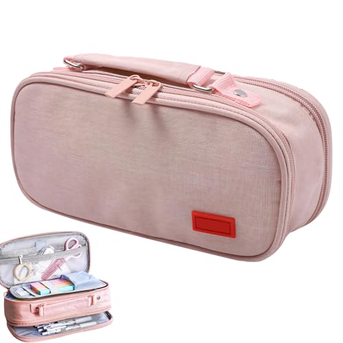 Vartegas Federmäppchen Schwarz 5 Fächer Canvas Federtasche 200 Stifte Maschinenwaschbar Griffdesign Schule Büro Reißfest Großes Volumen (C) von Vartegas