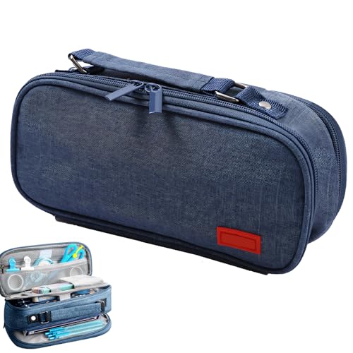 Vartegas Federmäppchen Schwarz 5 Fächer Canvas Federtasche 200 Stifte Maschinenwaschbar Griffdesign Schule Büro Reißfest Großes Volumen (D) von Vartegas