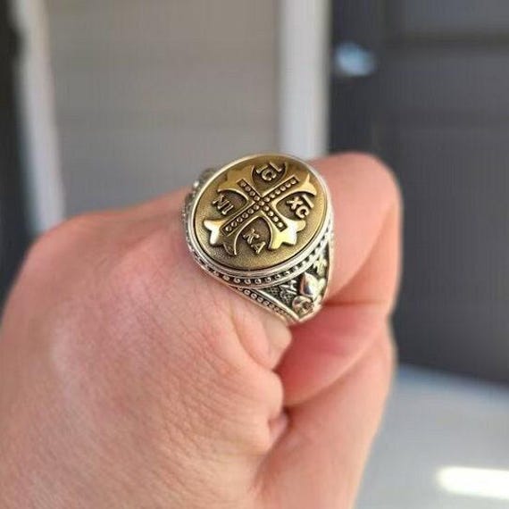 Herren Siegelring Aus Silber Mit I C Xc Nika Gelb Christian Kreuz Fleur De Lis Schwerer Komfort Fit Sterling 925 Benutzerdefinierte Größe von VartovarJewelry