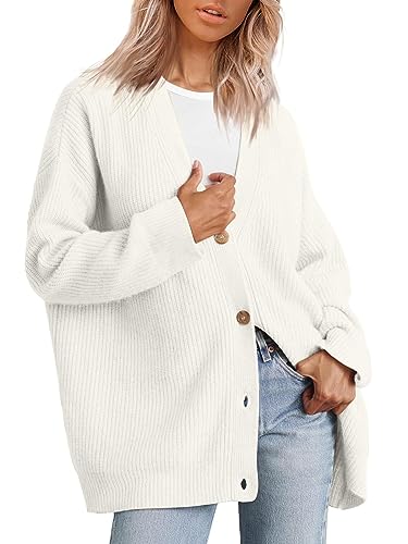 Varyhoone 2023 Cashmere Cocoon Cardigan,Women's V Neck Casual Open Front Oversized Button Sweater,Chunky Draped Outwear (White,Small) von Varyhoone