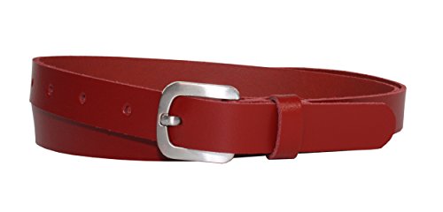 Vascavi Ledergürtel echt Leder Gürtel, Jeansgürtel, Hüftgürtel, Made in Germany, 2 cm breit und ca. 0.25 cm stark (95 cm Gesamtlänge 105 cm, Rot) von Vascavi