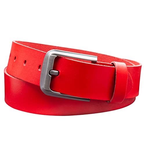 Vascavi Ledergürtel, 4 cm breit, Echtes Leder, Unisex Gürtel für Damen und Herren, MADE IN GERMANY, AM55-SL-Rot-90 von Vascavi