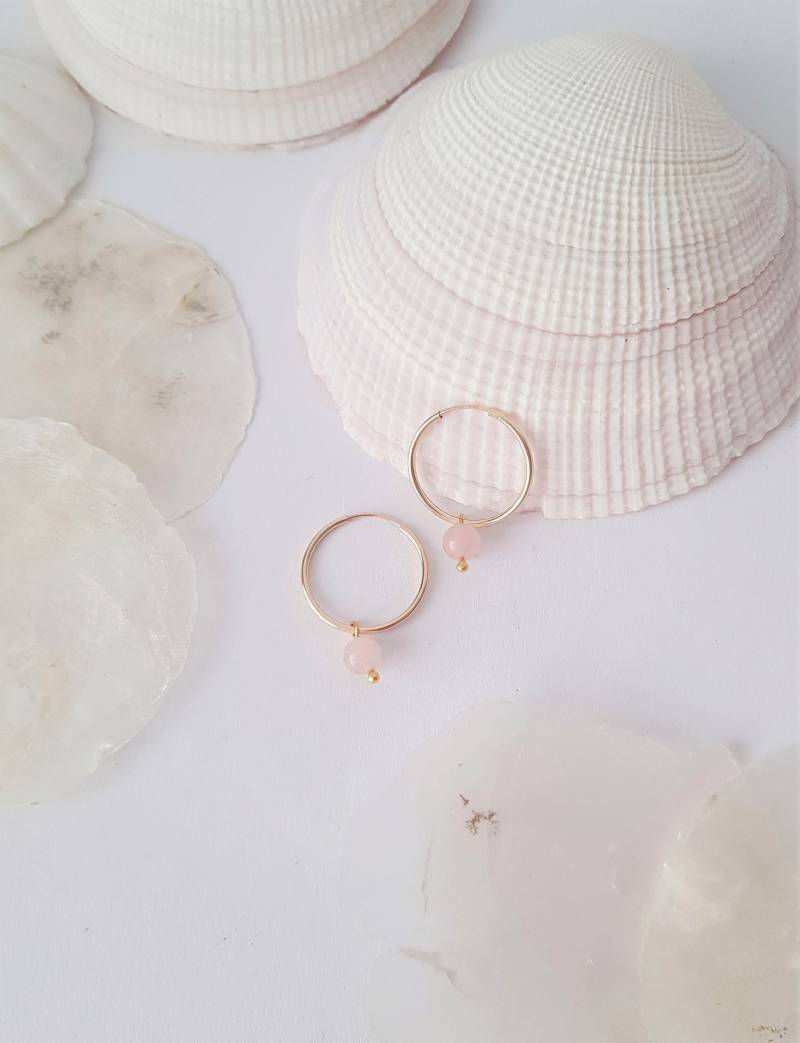 Rosenquarz Perlen Ohrringe Gold Gefüllt von VaseStudios