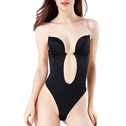 BH Rückenfrei, Damen Rückenfreier Body Shaper BH mit tiefem RüCkenausschnitt und transparenten Trägern - Unsichtbarer Body mit Bauchkontrolle für Damen (Schwarz,3XL) von VasedGins