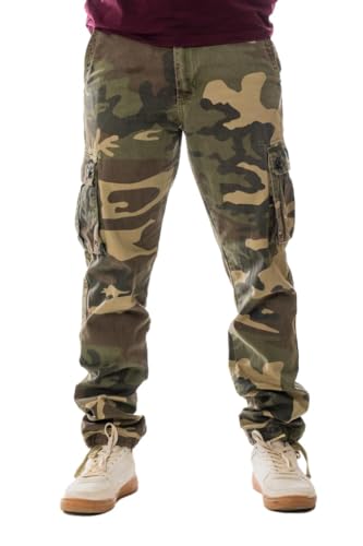 Herren Cargohose Strapazierfähige Arbeitshose für Herren mit 6 Taschen Loose Fit Herren Arbeitshose Camping Wanderhose Farbe: Camouflage, Größe: 36 von Vasego